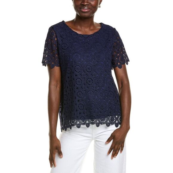 Jones New York Womens  Medallion Lace Top, Blue - Picture 1 of 3
